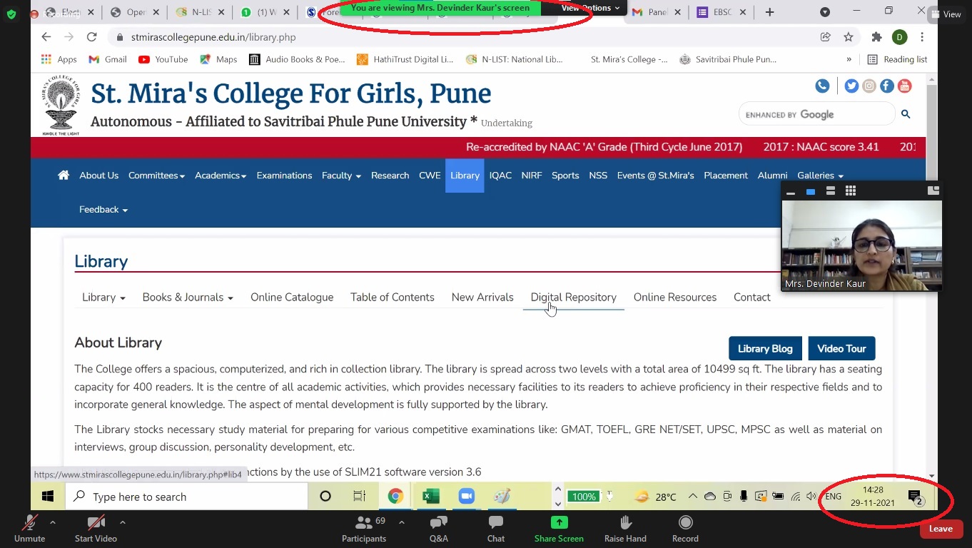 Librarian explaining Subscribed E-resources-29Nov2021